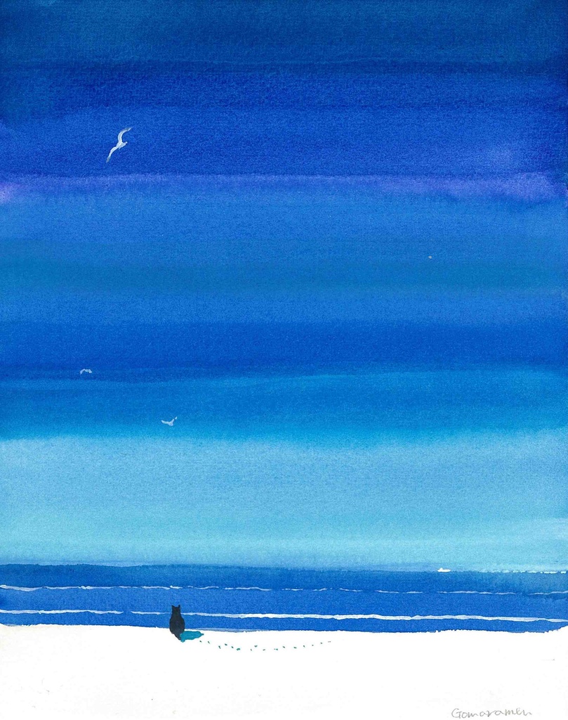 水彩画（原画のみで額はつきません）「水平線の船」