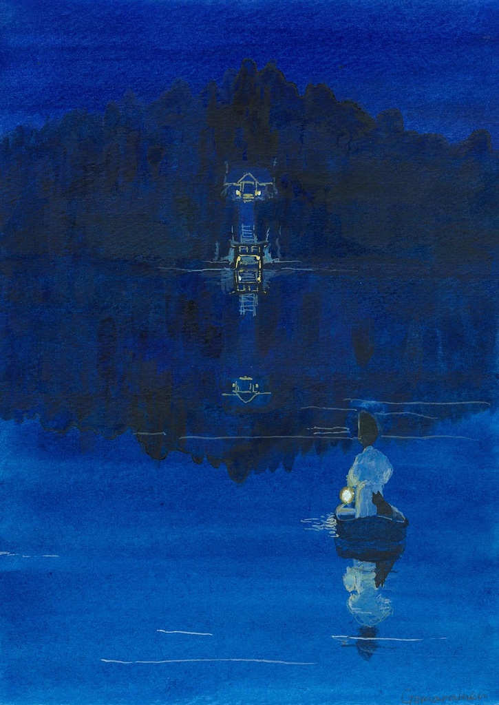 水彩画（原画のみで額はつきません）「参拝」