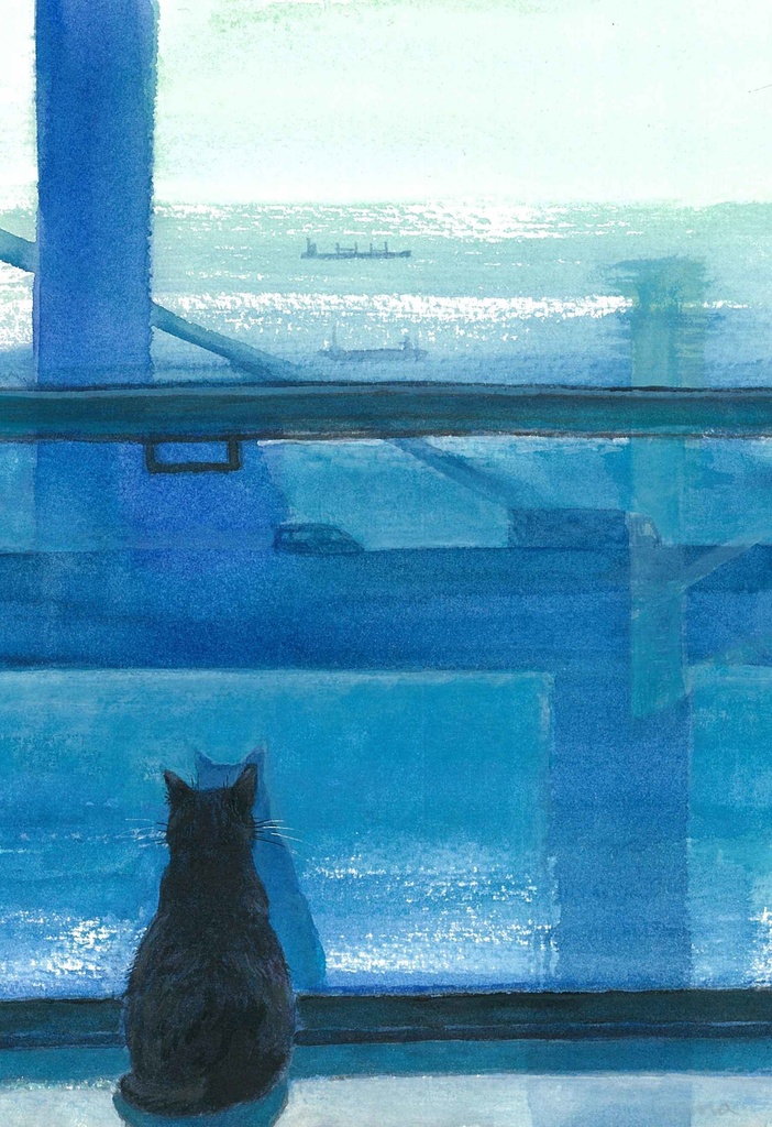 水彩画（原画のみで額はつきません）「車窓」