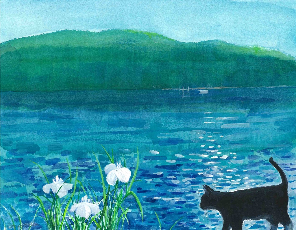 水彩画（原画のみで額はつきません）「岸辺で」