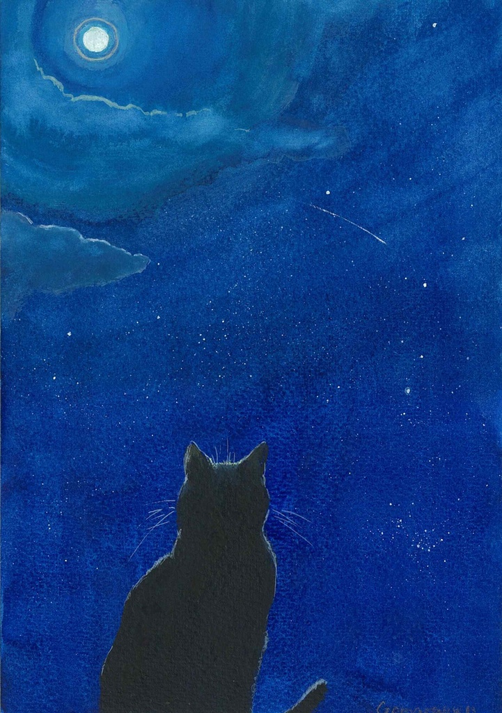 水彩画（原画のみで額はつきません）「月が綺麗ですね」