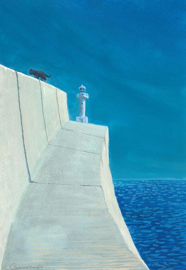 水彩画（原画）(額装済み）「青と白」