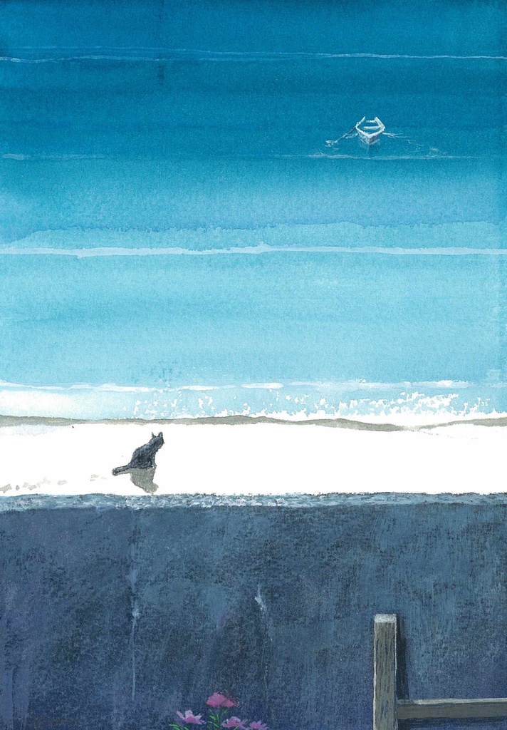 水彩画（原画）（額装済み）「秋桜」