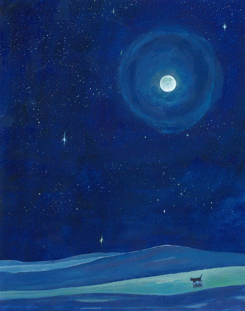 水彩画（原画）（額装済み）「月の砂漠」