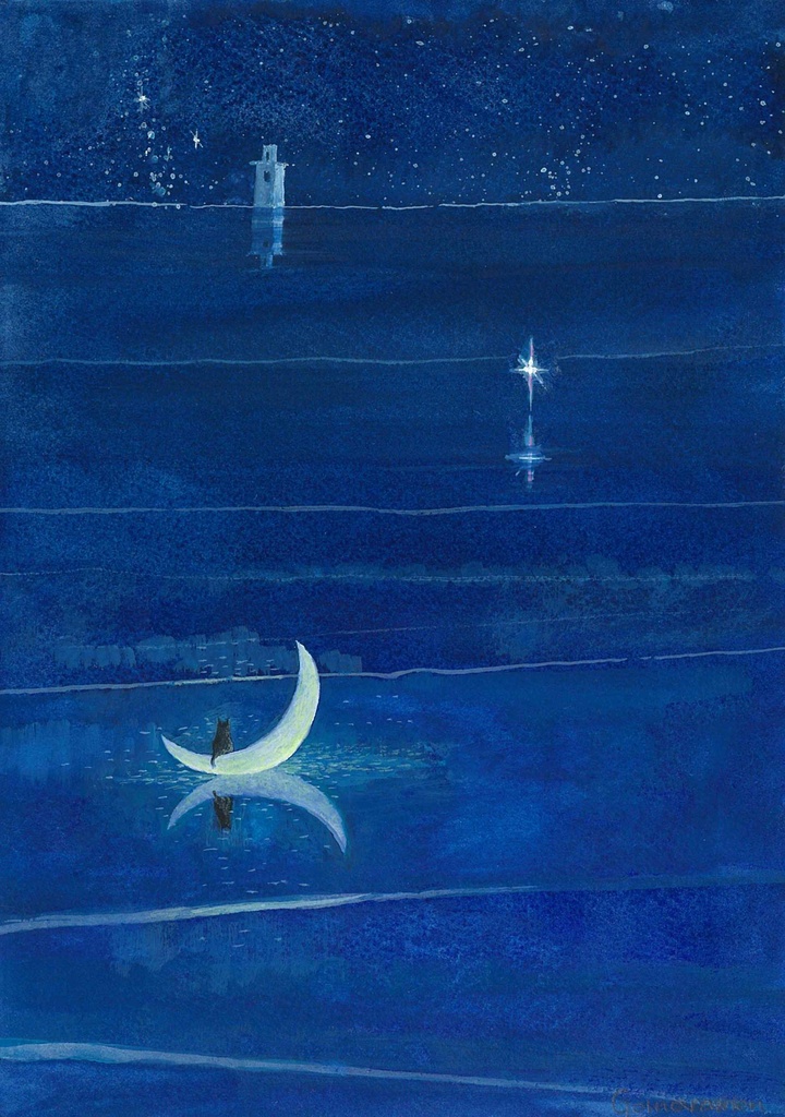 水彩画（原画）（額装済み）「星々の運行」