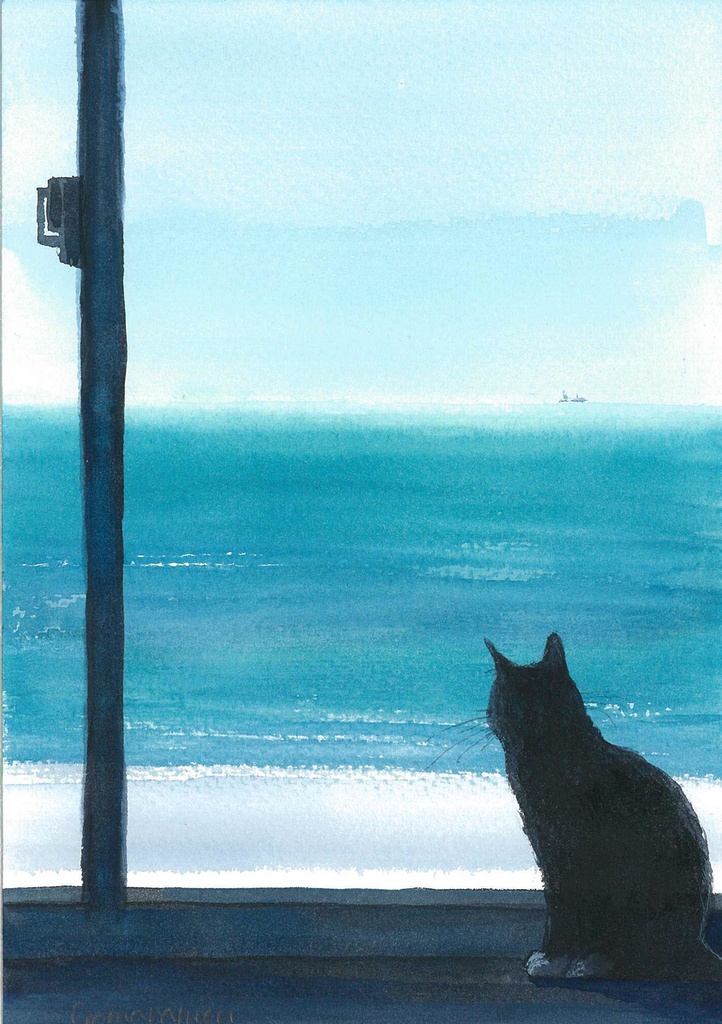水彩画（原画）（額装済み）「午後の窓辺」