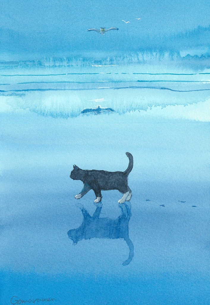 水彩画（原画）（額装済み）「てくてく」