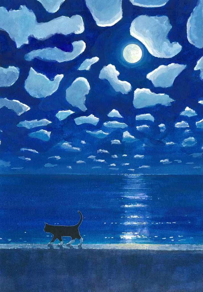 水彩画（原画）（額装済み）「ひつじ雲」