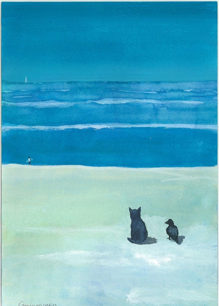 水彩画（原画）(額装済み）「友だち」