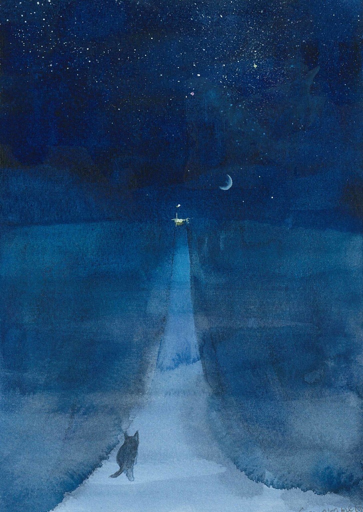 水彩画（原画）（額装済み）「三日月の夜」 - gomaramen888 - BOOTH