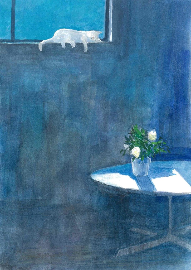 水彩画（原画）（額装済み）「昼寝」