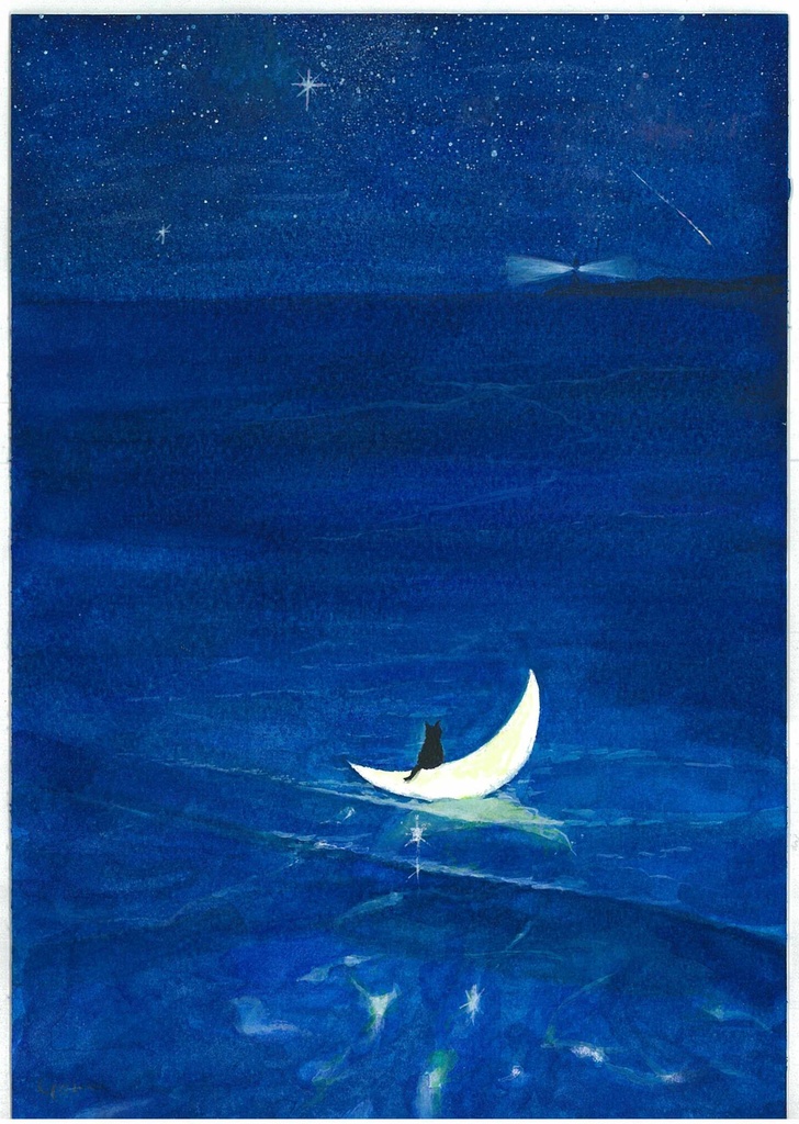 水彩画（原画）(額装済み）「ほうき星目指して」 - gomaramen888