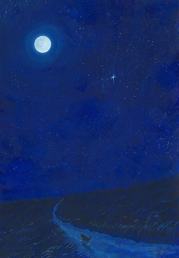 水彩画（原画）（額装済み）「月の小道」