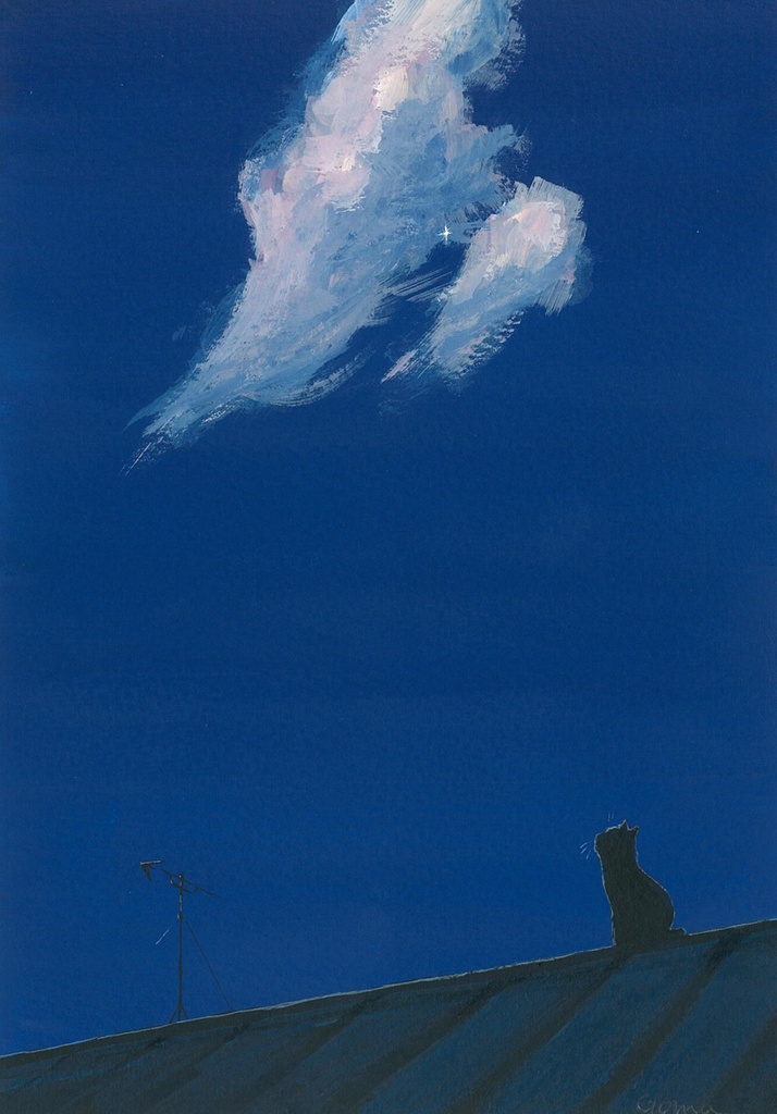 水彩画(原画)(額装済み)「一番星」