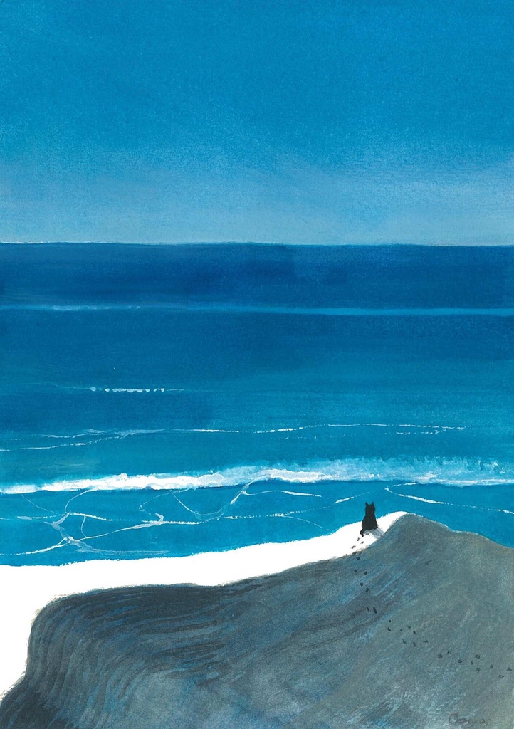 水彩画（原画）（額装済み）「水平線」