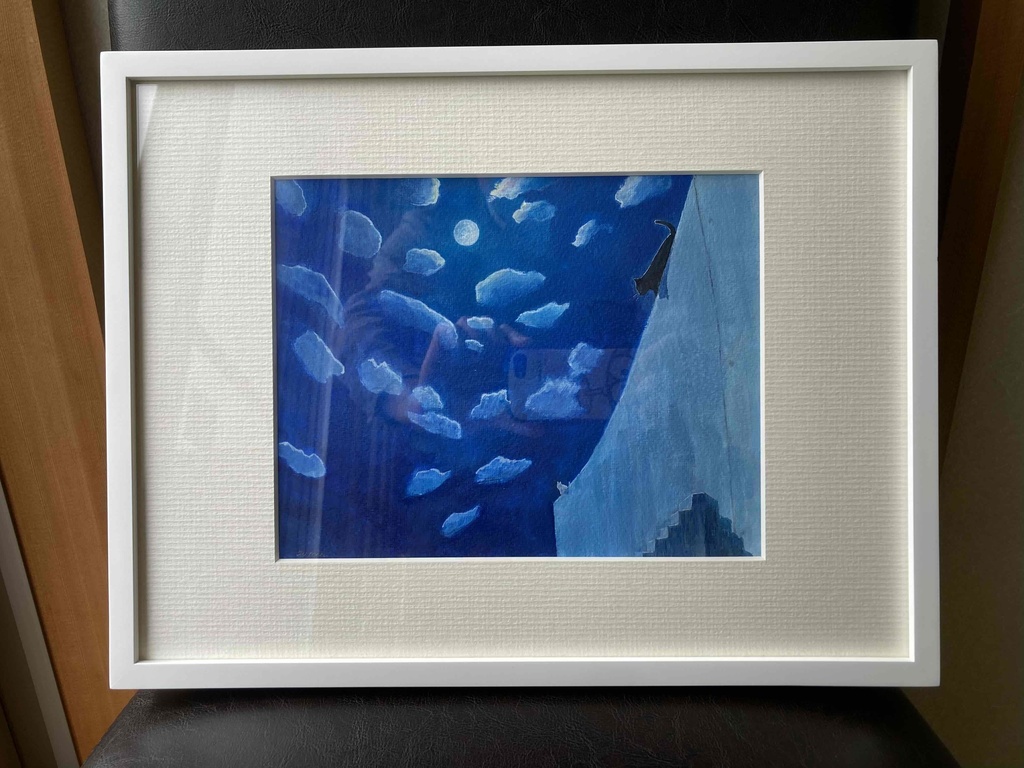 水彩画(原画)(額装済み)「ひつじ雲」