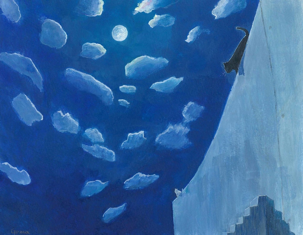 水彩画（原画）（額装済み）「ひつじ雲」