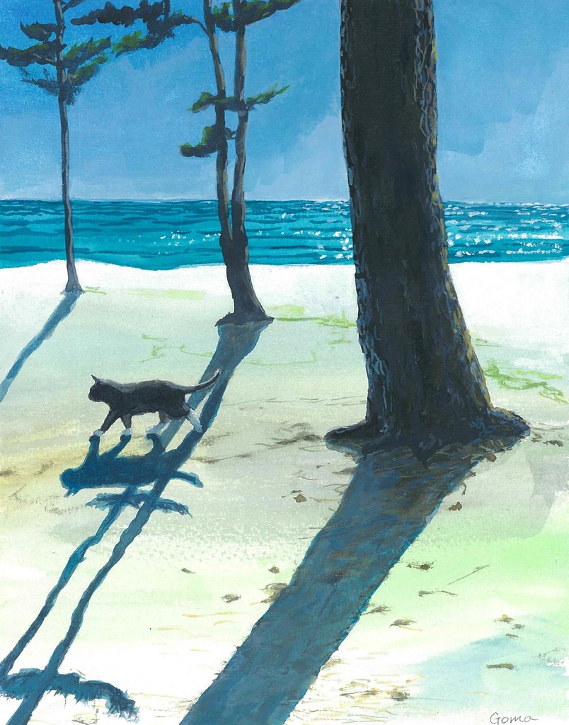 水彩画（原画）（額装済み）「松林を抜ける風」