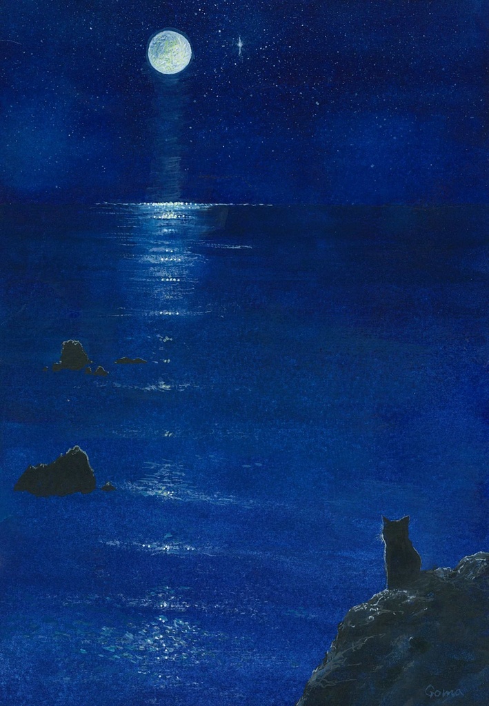 水彩画（原画）「波の音」