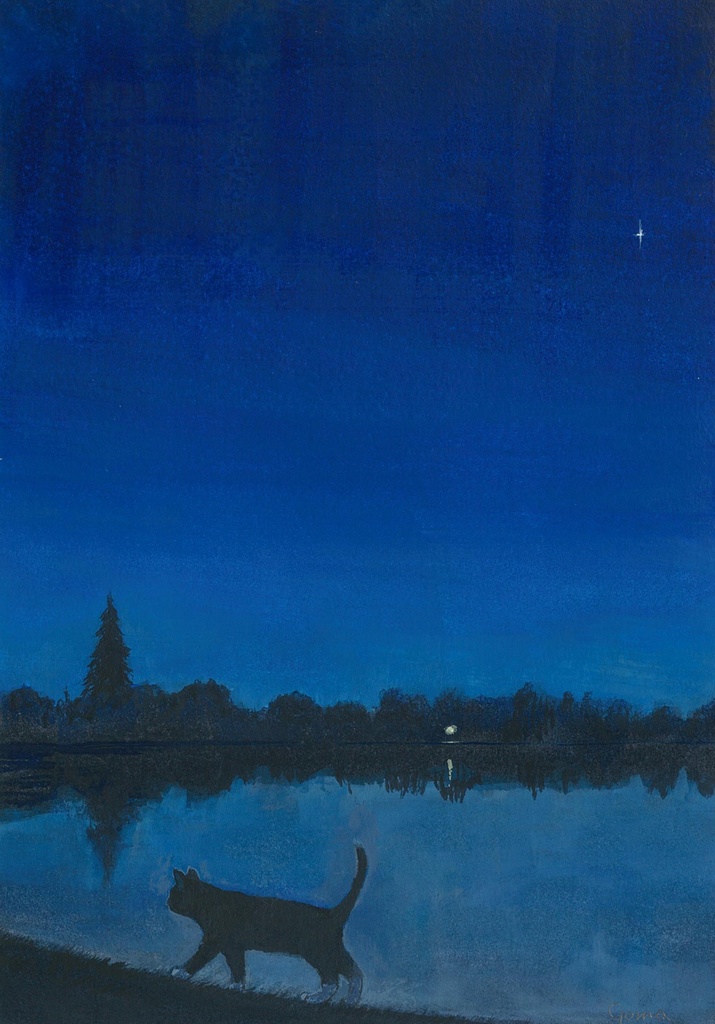 水彩画（原画）（原画のみで額はつきません）「池のほとり」