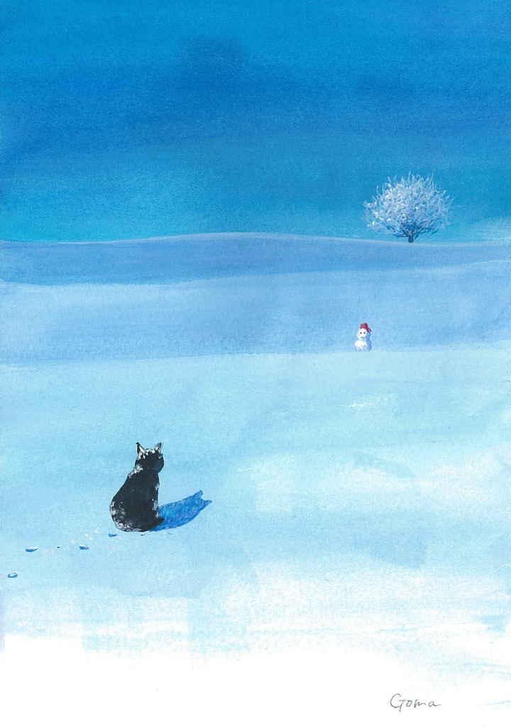 水彩画（原画）（額装済み）「雪あそび」