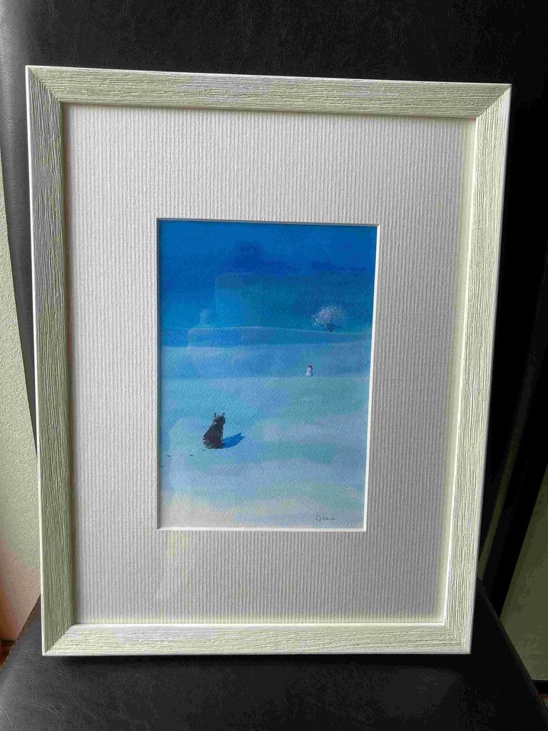 水彩画(原画)(額装済み)「雪あそび」