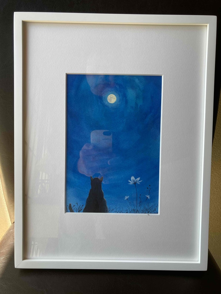 水彩画(原画)(額装済み)「コスモス」