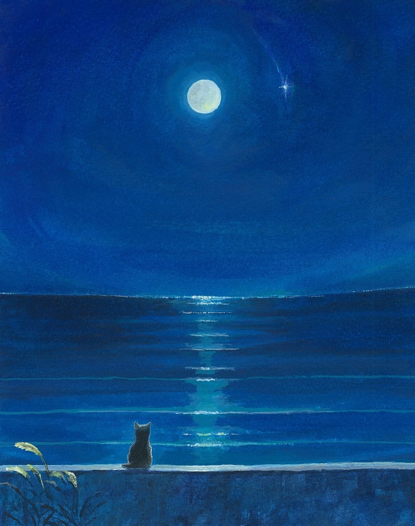 水彩画（原画）（額装済み）「星に願いを」