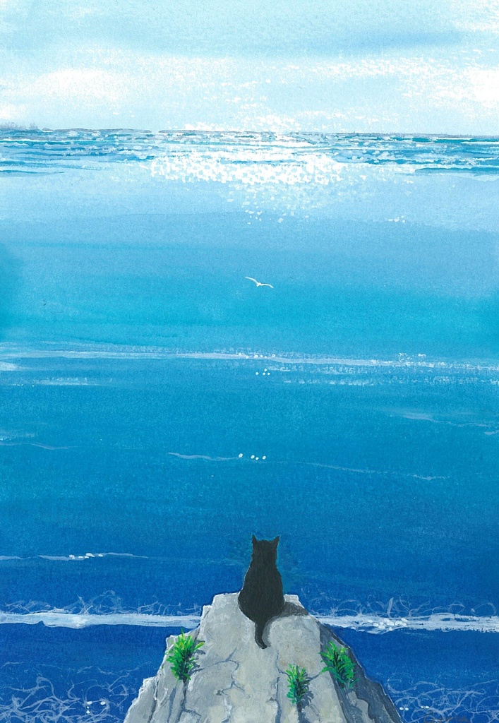 水彩画（原画）（額装済み）「断崖」