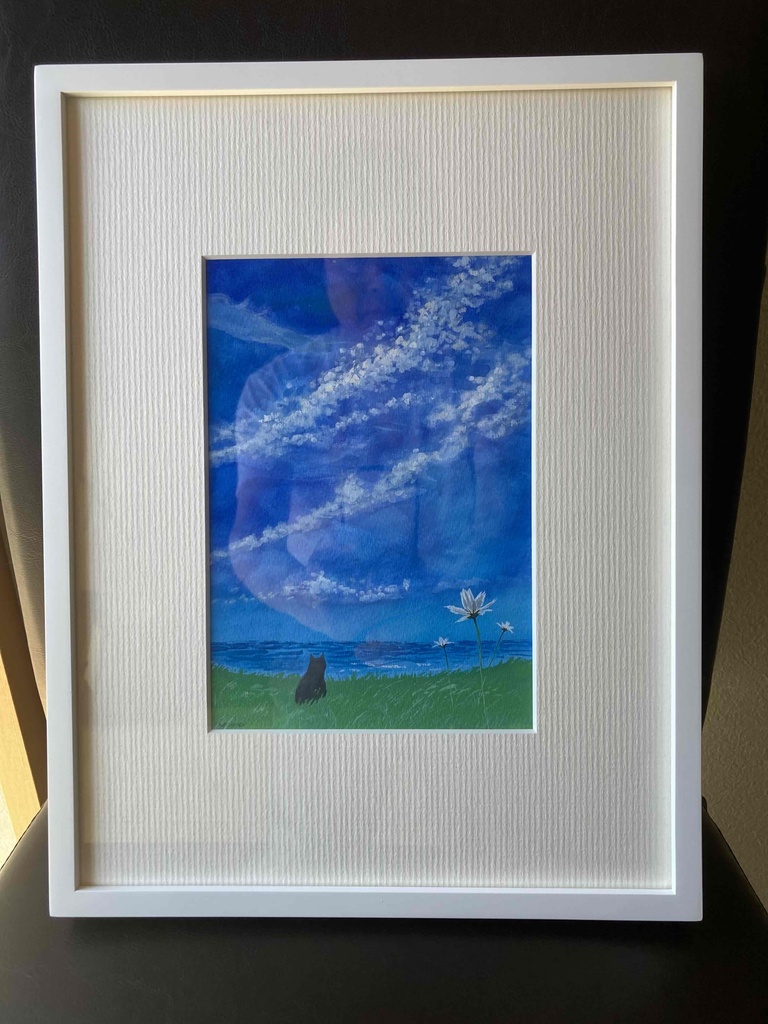 水彩画(原画)(額装済み)「うろこ雲」