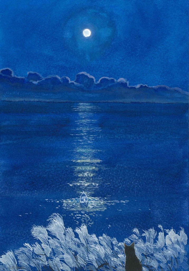 水彩画(原画)(額装済み)「銀の波」