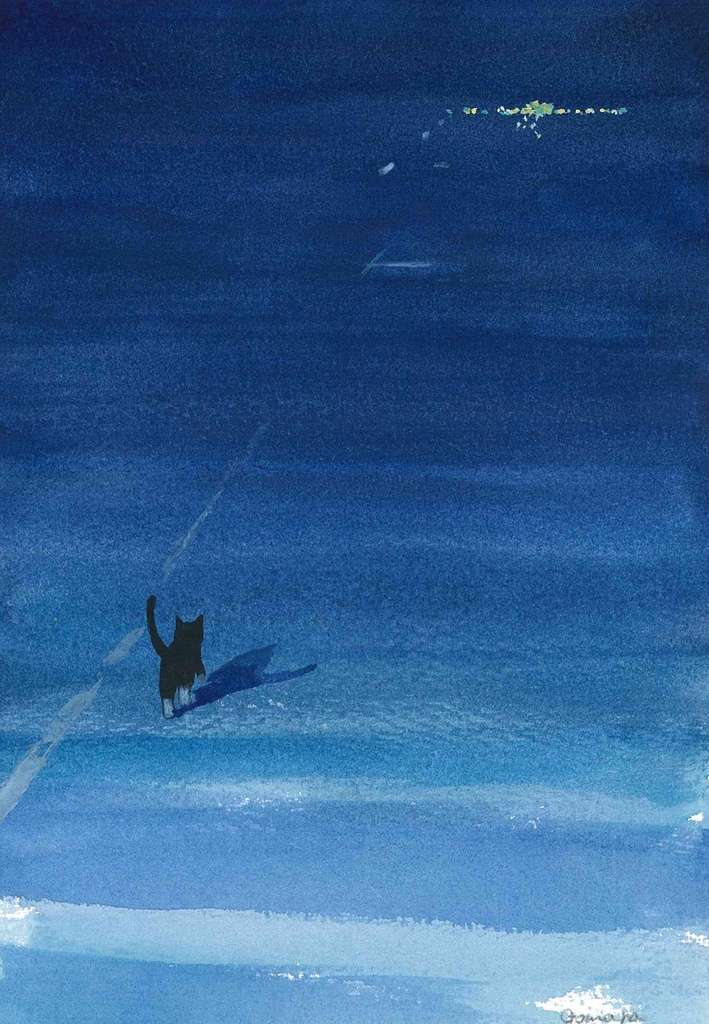 水彩画（原画）（額装済み）「街の灯り」
