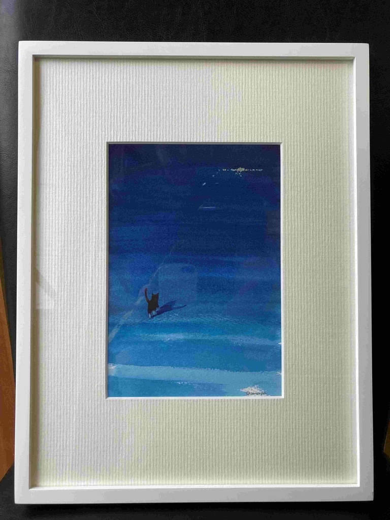 水彩画(原画)(額装済み)「街の灯り」