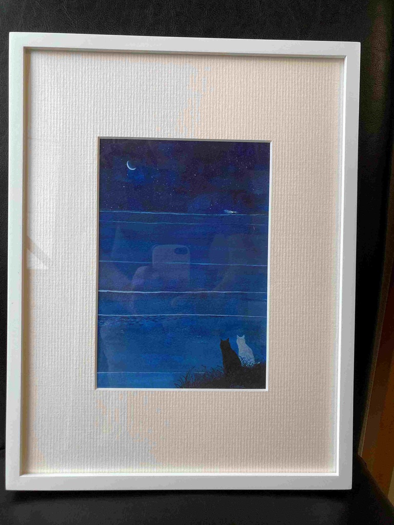 水彩画(原画)(額装済み)「ずっと一緒に」
