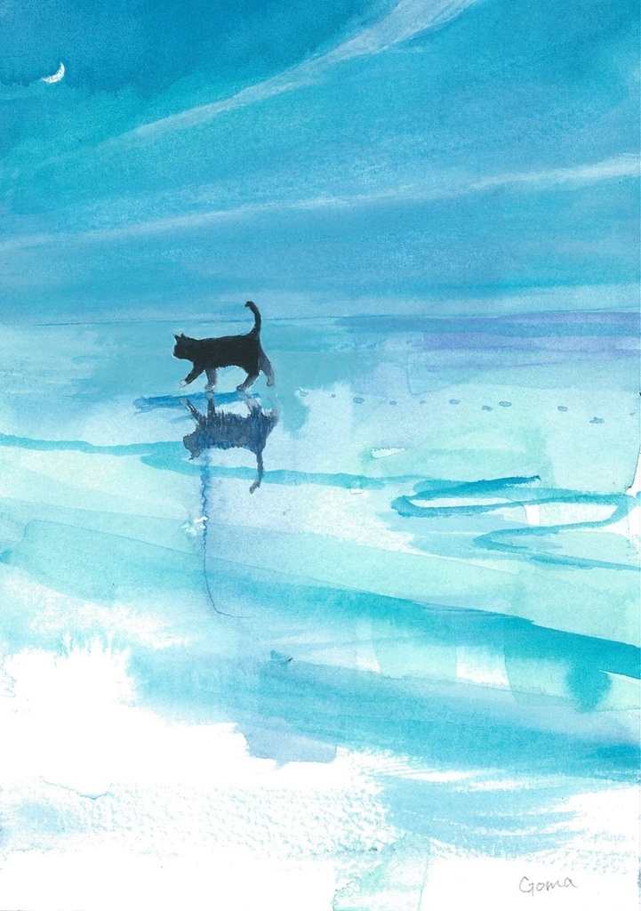 水彩画（原画）（額装済み）「モーニングムーン」