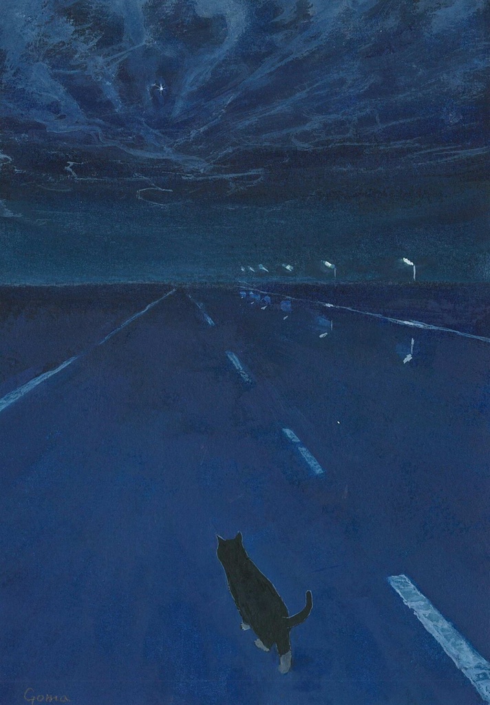 水彩画（原画）（額装済み）「バイパス道路」