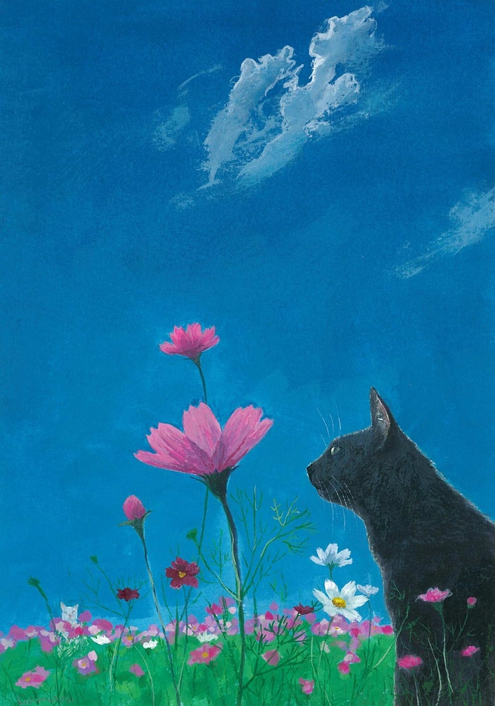 水彩画（原画）（額装済み）「秋桜」