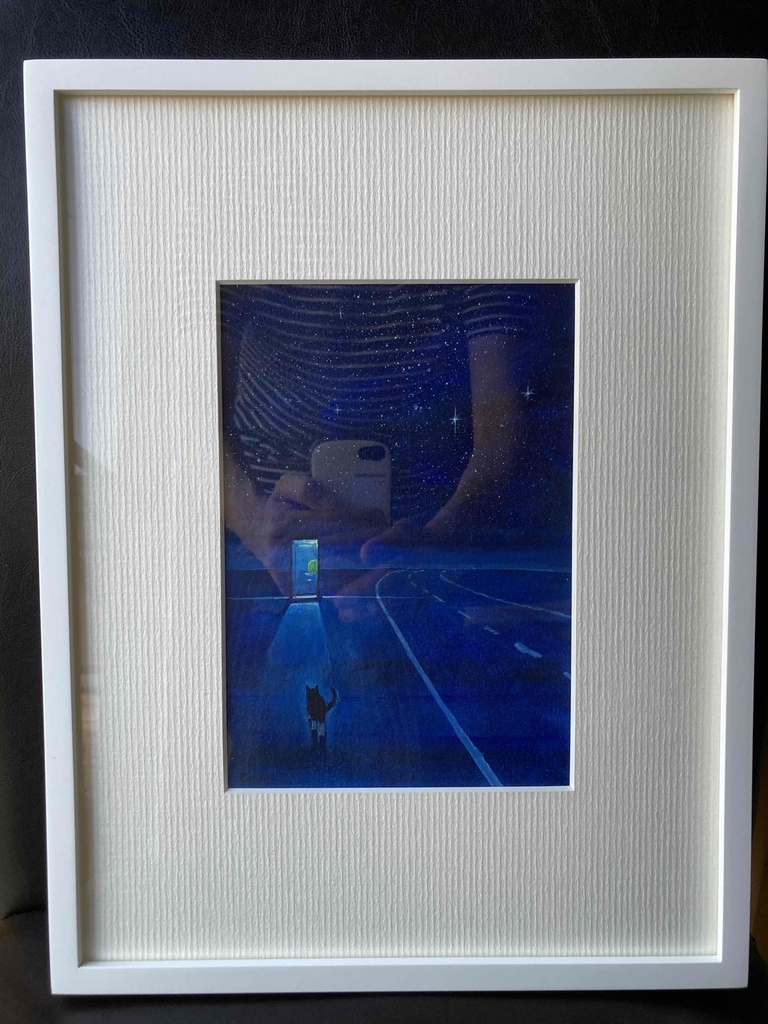 水彩画(原画)(額装済み)「電話ボックス」