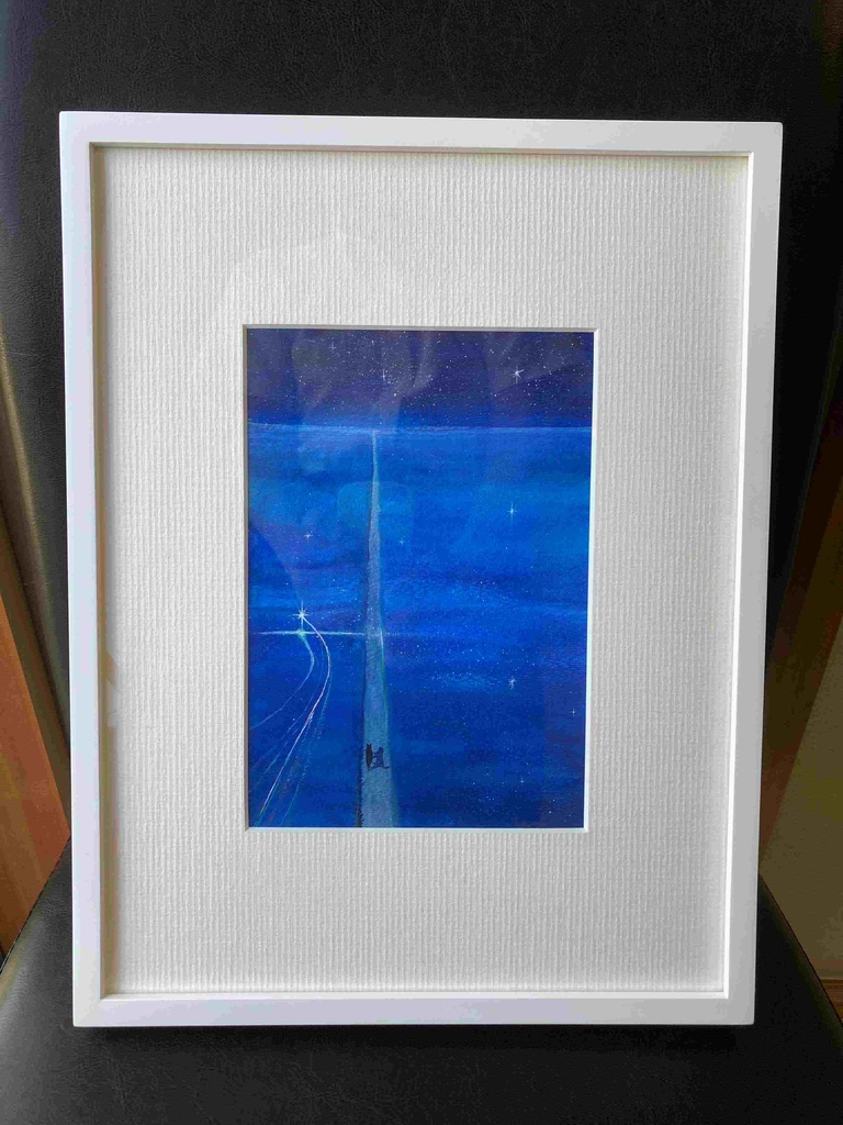 水彩画(原画)(額装済み)「流れ星と一緒に」