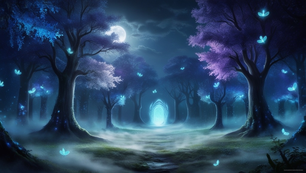 🌌 幻想的な夜の森 – ミステリアスなファンタジー背景セット 🌲