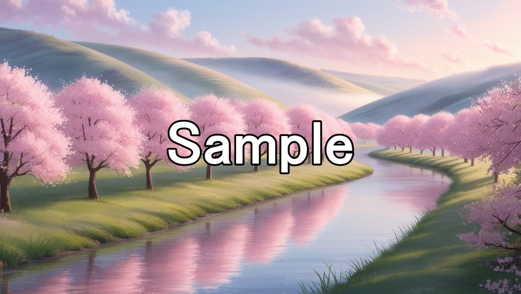 春の川辺と夜明けの桜【商用利用可・高解像度・16:9比率】
