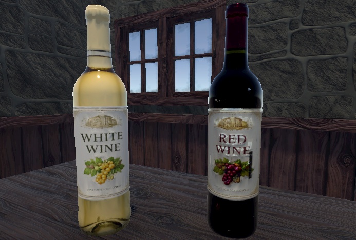 ワインボトルセット(赤・白)3Dモデル