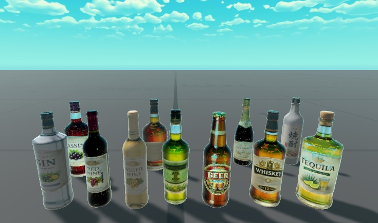 酒ボトルセット(11種)3Dモデル【VRChat/店舗/小物】
