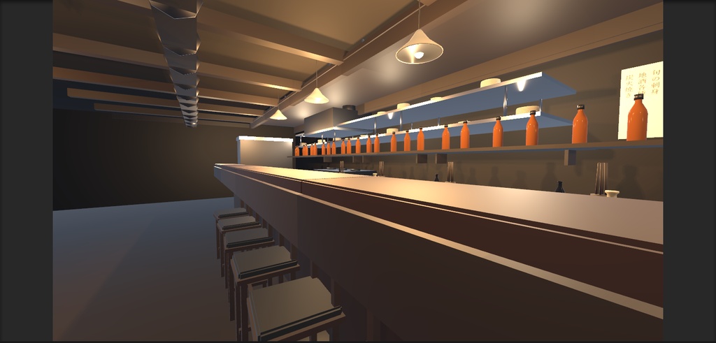【UnityURP / VRChat対応】昭和レトロ居酒屋 カウンターセット|3Dモデル32プレハブ