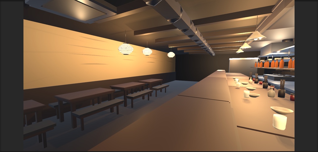 【UnityURP / VRChat対応】昭和レトロ居酒屋 カウンターセット|3Dモデル32プレハブ