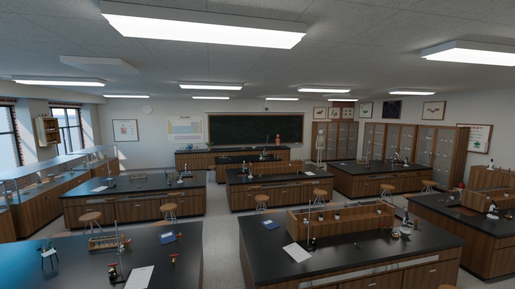 理科室・理科棟 3Dアセットパック【建物まるごと・器具74種】【Unity6/URP・VRChat対応】