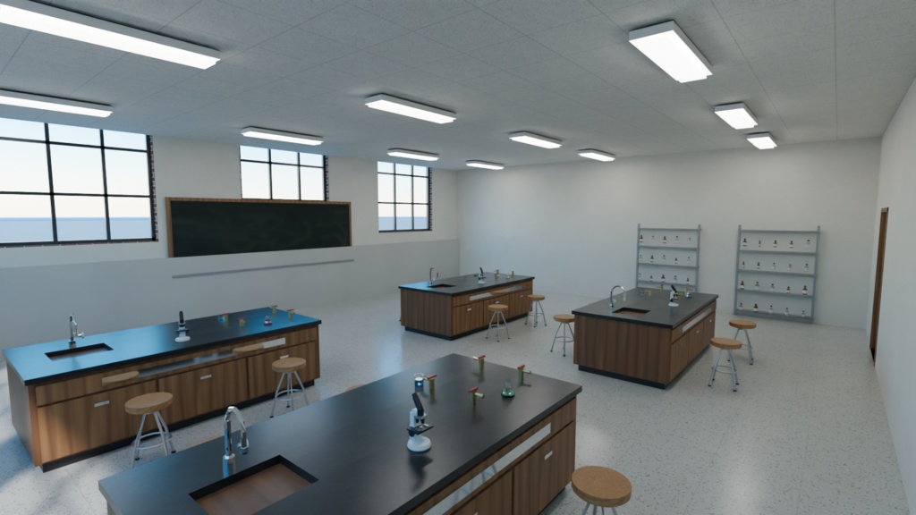 理科室・理科棟 3Dアセットパック【建物まるごと・器具74種】【Unity6/URP・VRChat対応】