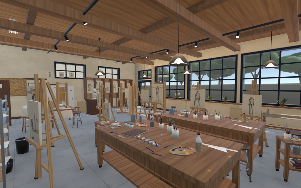 美術室・アトリエ 3D背景アセット|石膏像・イーゼル・画材つき|Unity / VRChat対応