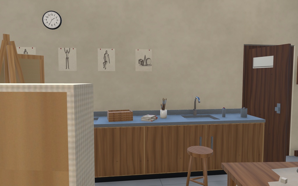 美術室・アトリエ 3D背景アセット|石膏像・イーゼル・画材つき|Unity / VRChat対応