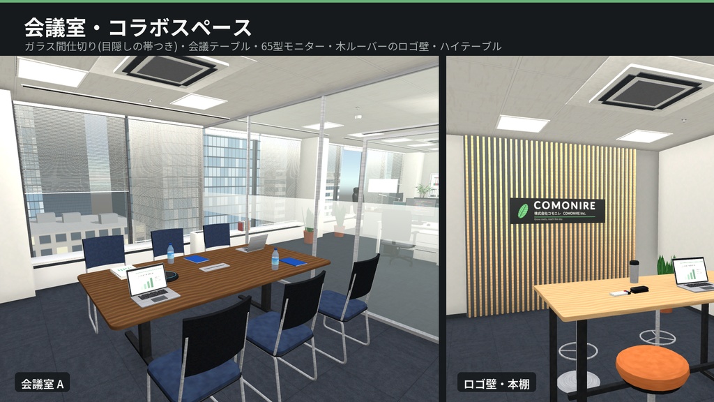 【VRChat・Unity対応】オフィス3Dアセットパック|執務室・会議室・ラウンジ・キッチン一式【プレハブ148点】
